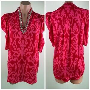Sheridan French Ruby Azaleas Natalie 100% Poly Silk Pink Blouse  Size XS